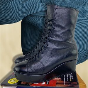 Opening Ceremony Platform Lace Up Leather Boots